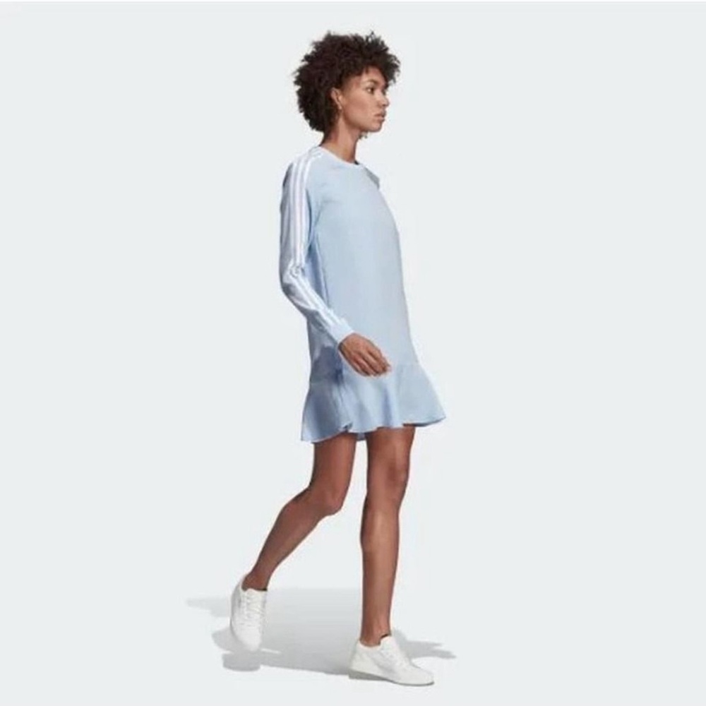 NEW! ADIDAS Periwinkle blue long sleeve ruffle hem shirt dress size Medium